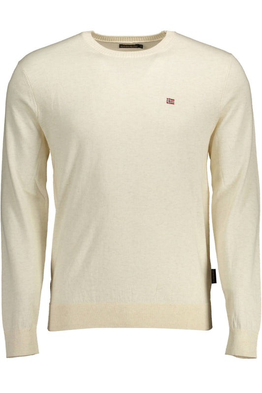 Napapijri Beige Cotton Crew-Neck Embroidered Sweater