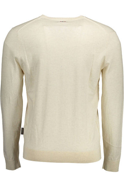 Napapijri Beige Cotton Crew-Neck Embroidered Sweater