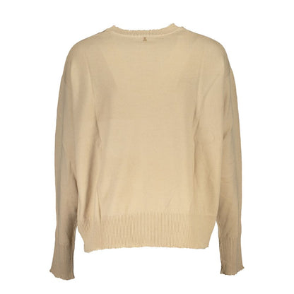 Patrizia Pepe Chic Beige Crew Neck Sweater with Contrast Details