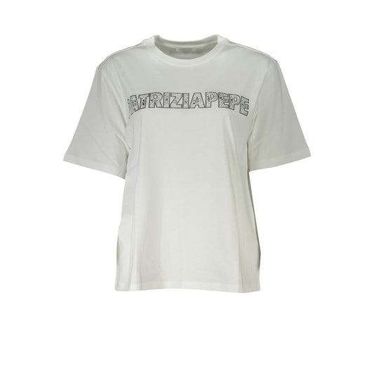 Patrizia Pepe Elegant Short Sleeve Crew Neck T-Shirt with Rhinestone Detail
