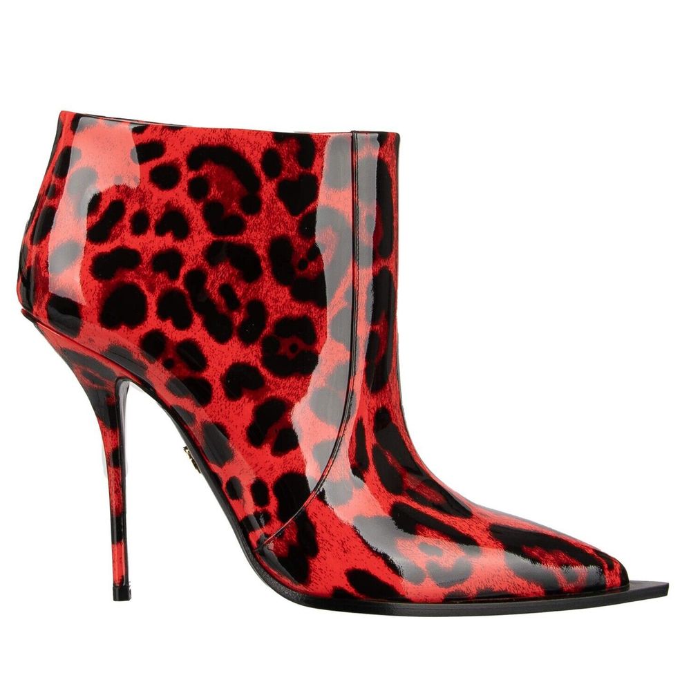 Dolce & Gabbana Elegant Leopard Print Patent Ankle Boots