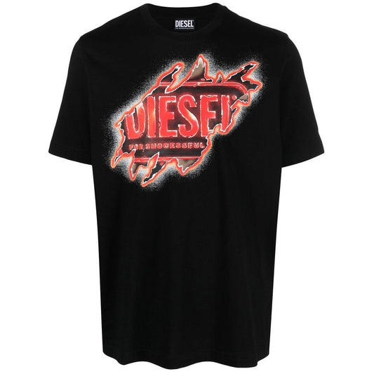 Diesel Black Cotton Tee with Vibrant Chest Print