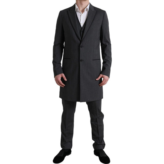 Dolce & Gabbana Elegant Gray Polka Dotted Three-Piece Suit