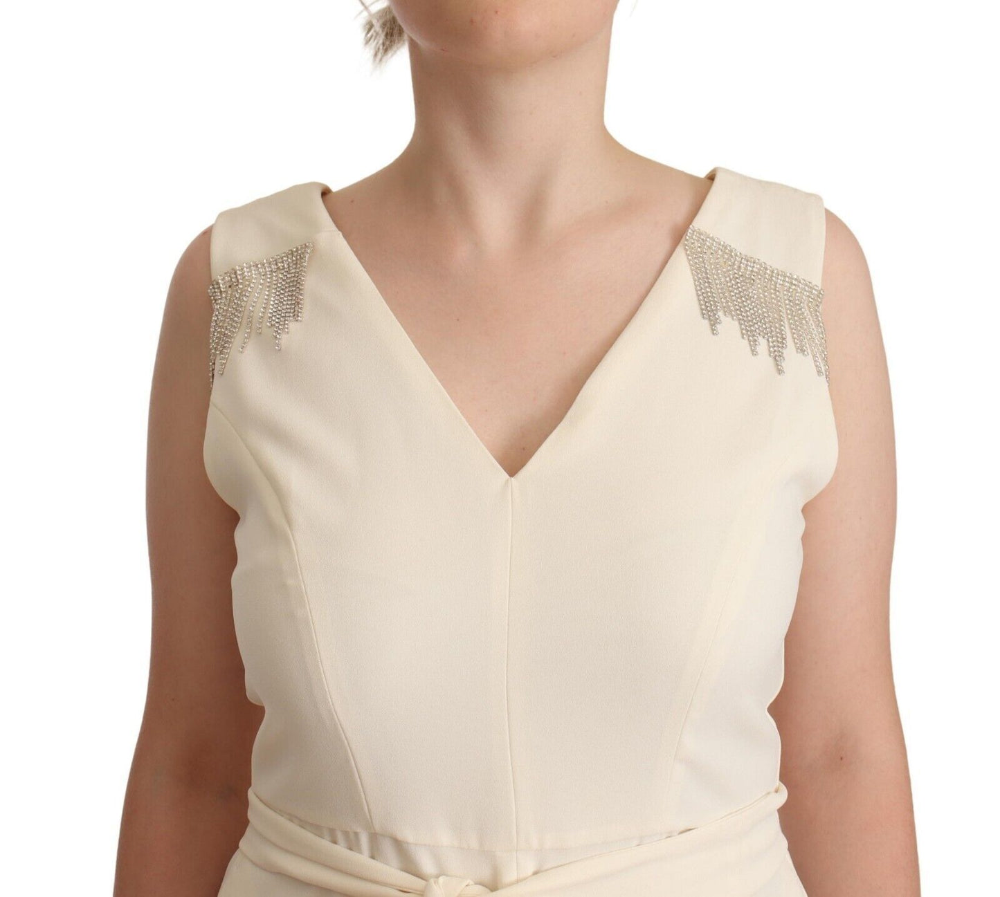 Sleeveless V-Neck A-Line Dress in Off White