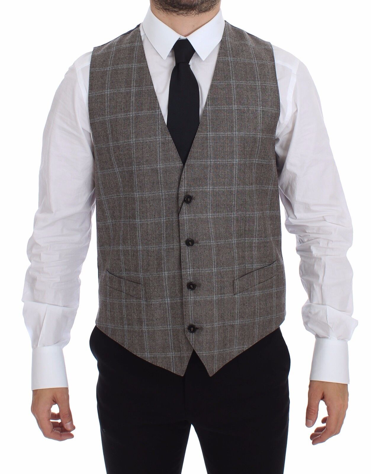 Dolce & Gabbana Elegant Brown Checkered Wool Dress Vest