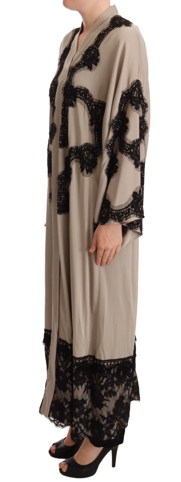Dolce & Gabbana Elegant Beige Embroidered Lace Kaftan Dress