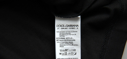 Dolce & Gabbana Elegant Black Cotton Crewneck Tee with Dog Tag Detail