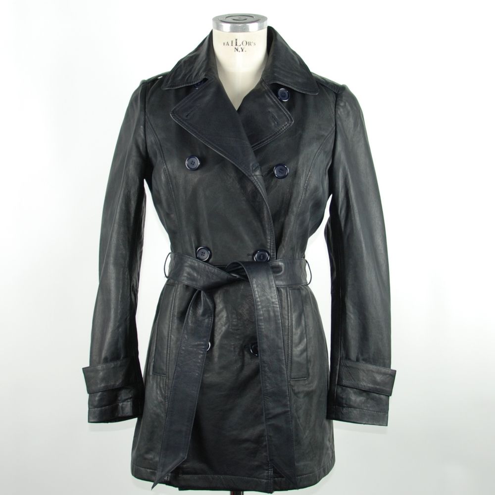 Emilio Romanelli Chic Blue Leather Trench with Belt