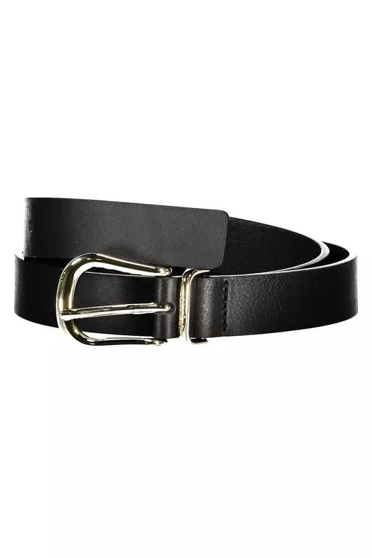 Tommy Hilfiger Elegant Black Leather Belt with Metal Buckle