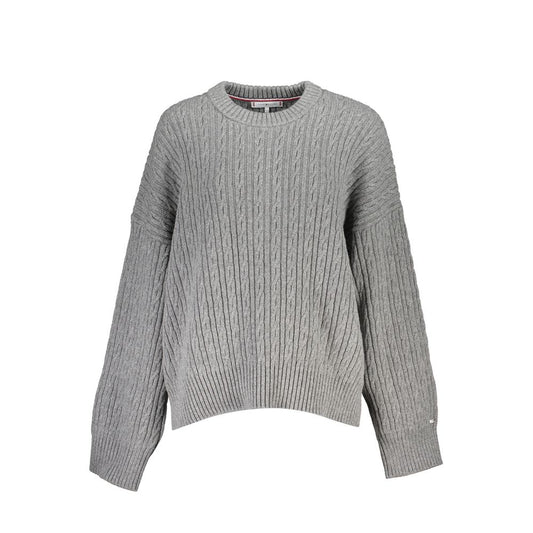 Tommy Hilfiger Elegant Gray Crew Neck Sweater with Logo Detail