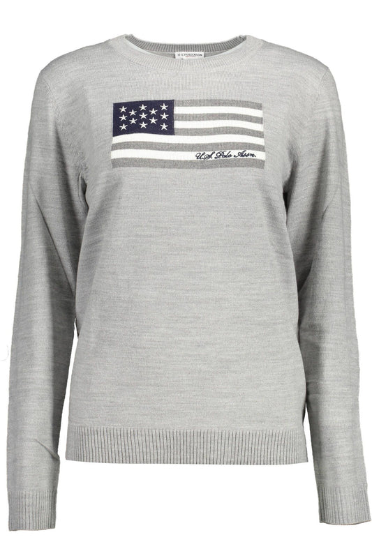 U.S. POLO ASSN. Chic Gray Crew Neck Embroidered Sweater