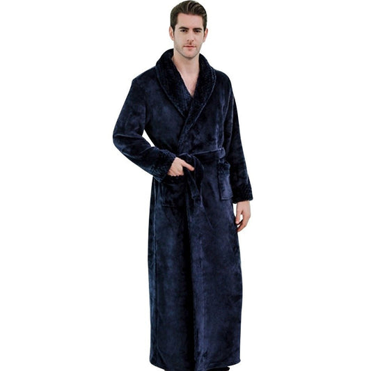 Fluffy Thick Microfibre Flannel Bathrobe Velvet Sleep Shawl Collar Bathrobe