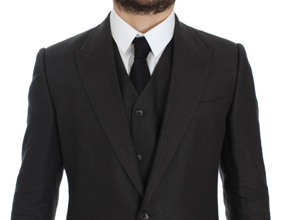 Dolce & Gabbana Elegant Gray Linen Slim Fit Blazer and Vest