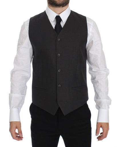 Dolce & Gabbana Elegant Gray Linen Slim Fit Blazer and Vest