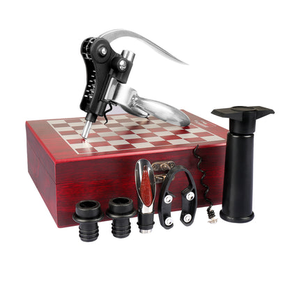 Silver Wooden Box Wine Accessories and Chess Set