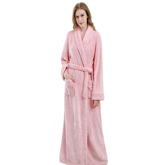 Pink Fluffy Thick Microfiber Flannel Bathrobe