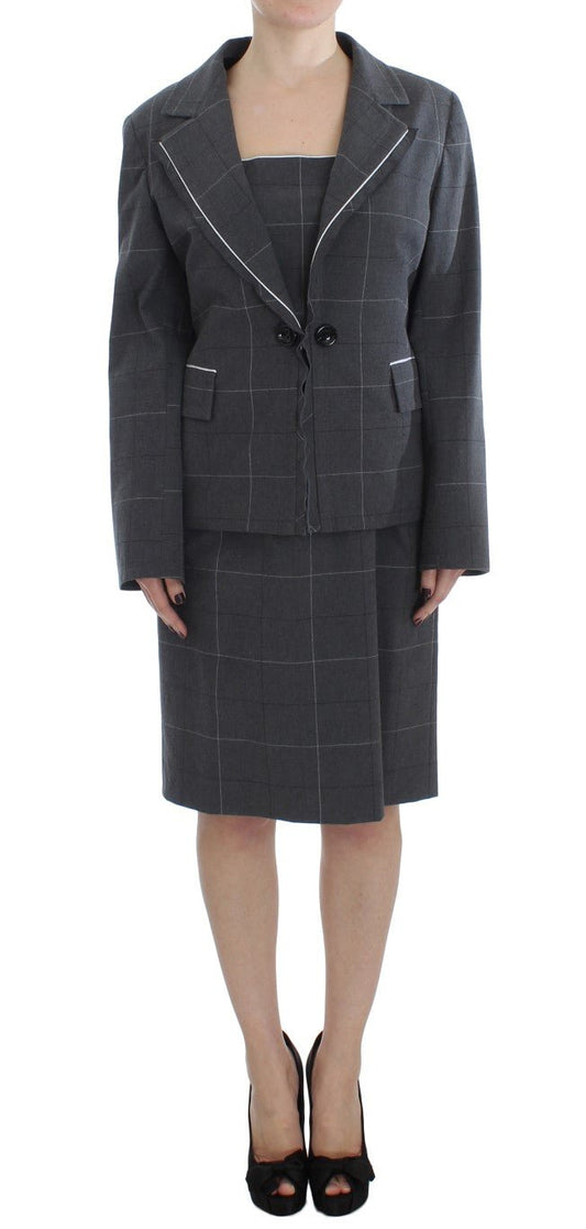 BENCIVENGA Elegant Gray Checkered Sheath Suit Set