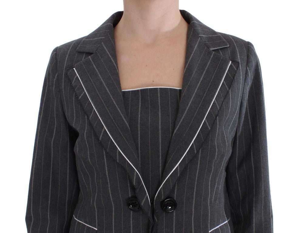 BENCIVENGA Elegant Gray Striped Dress & Blazer Suit Set