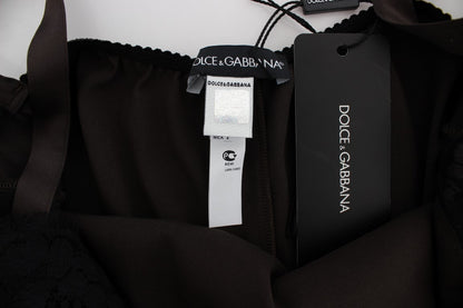 Dolce & Gabbana Brown Silk Stretch Lace Lingerie Top