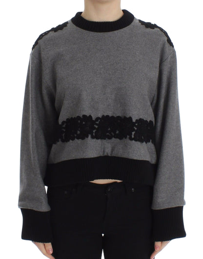 Dolce & Gabbana Elegant Gray Cashmere Blend Lace Sweater