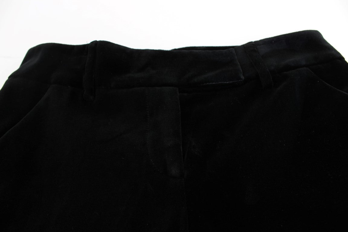 Ermanno Scervino Black Striped Velvet Viscose Bootcut Pants