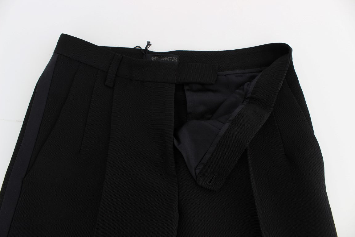 Ermanno Scervino Black Striped Cotton Blend Wide Legs Pants