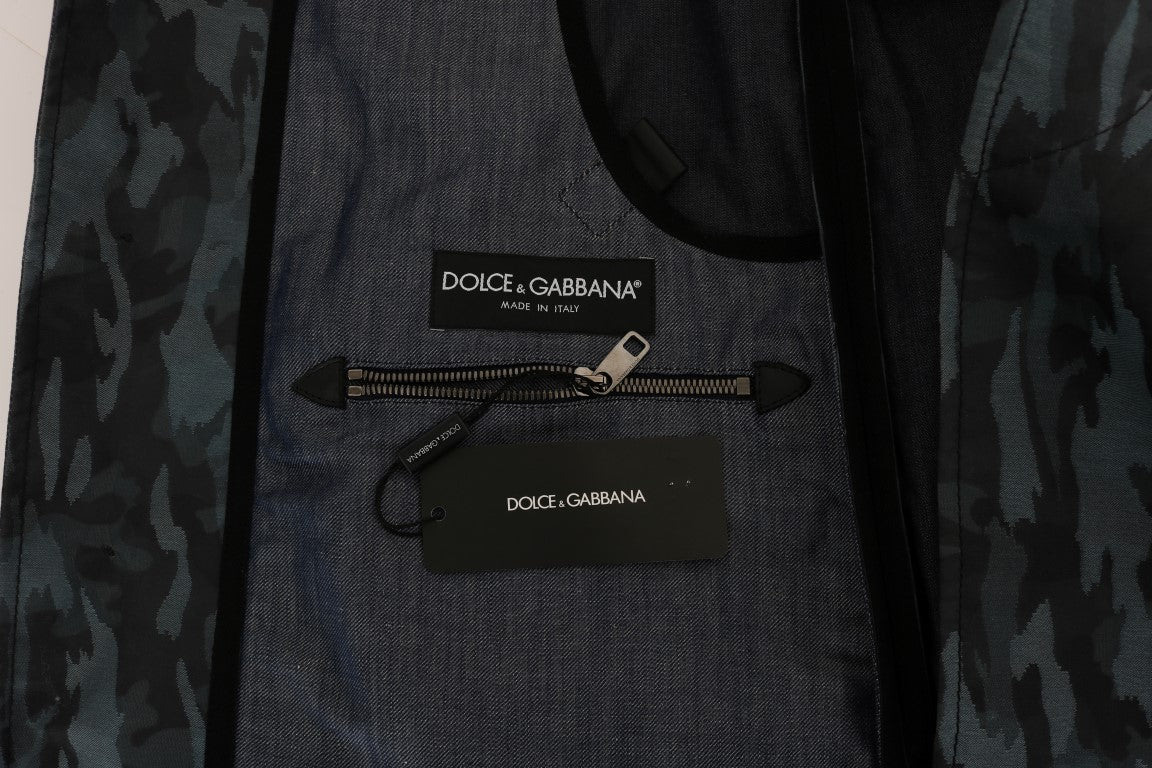 Dolce & Gabbana Blue Camouflage Trench Coat Elegance