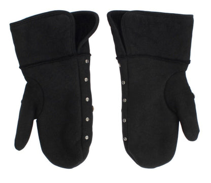 Dolce & Gabbana Elegant Studded Gray Wool Gloves