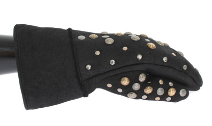 Dolce & Gabbana Gray Wool Shearling Studded Gloves