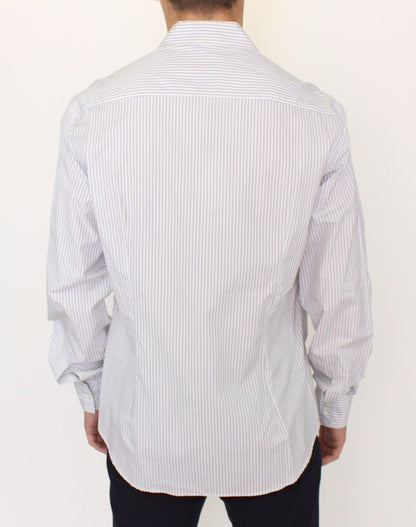 Ermanno Scervino White Gray Striped Regular Fit Casual Shirt