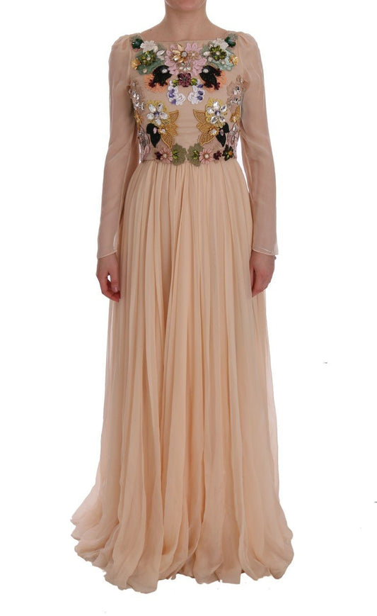 Dolce & Gabbana Elegant Floral Embroidered Silk Maxi Dress