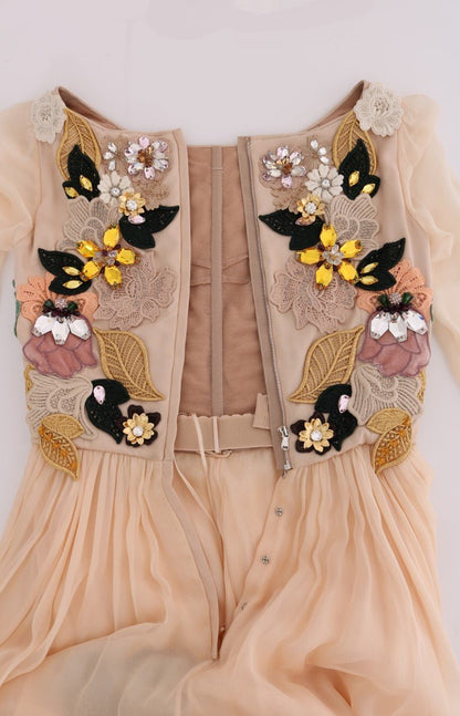 Dolce & Gabbana Elegant Floral Embroidered Silk Maxi Dress
