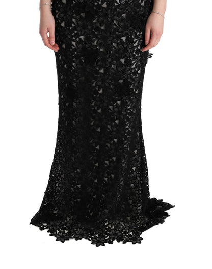 Dolce & Gabbana Black Cotton Silk Floral Long Dress