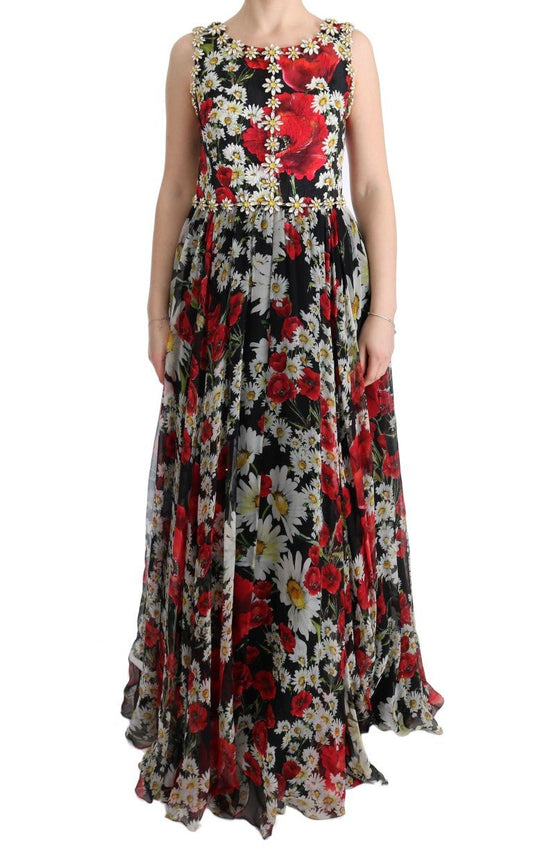Dolce & Gabbana Floral Maxi Gown with Sunflower Print and Crystals
