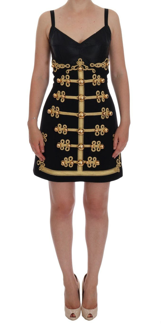 Dolce & Gabbana Elegant Black A-Line Sleeveless Dress with Gold Details