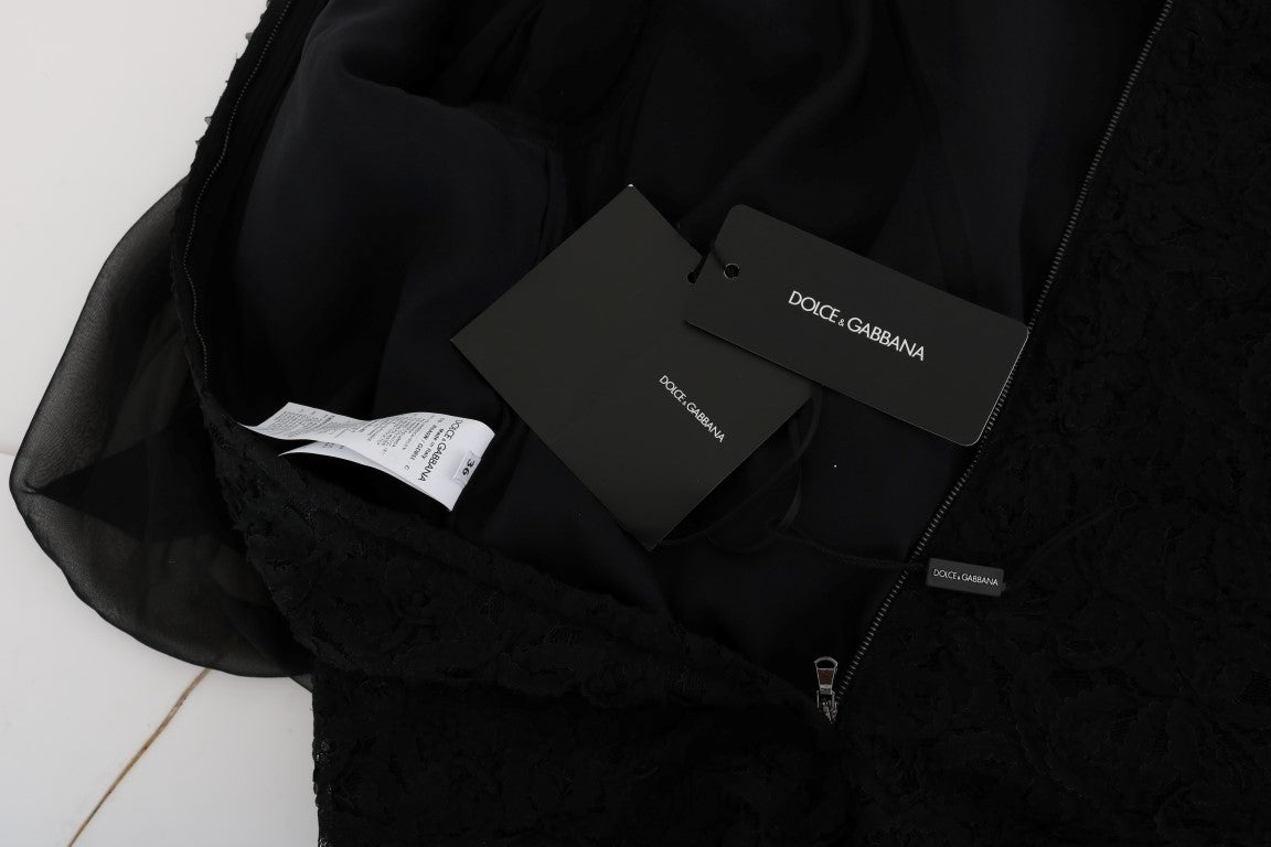 Dolce & Gabbana Elegant Black Lace Heart Applique Shift Dress