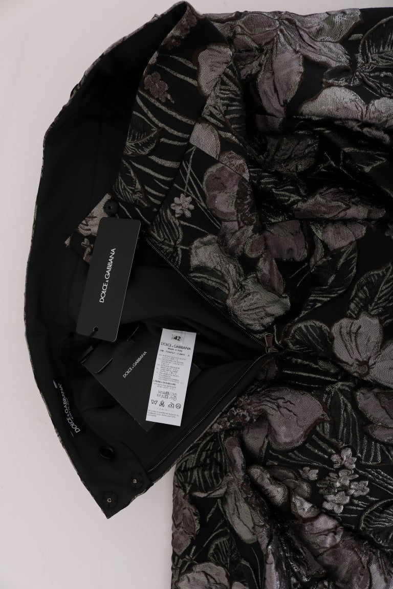 Dolce & Gabbana Black Silver Brocade Floral Skirt