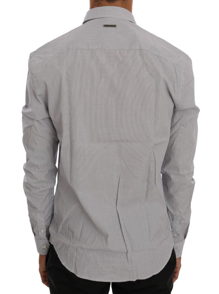 Frankie Morello White Blue Check Casual Cotton Regular Fit Shirt