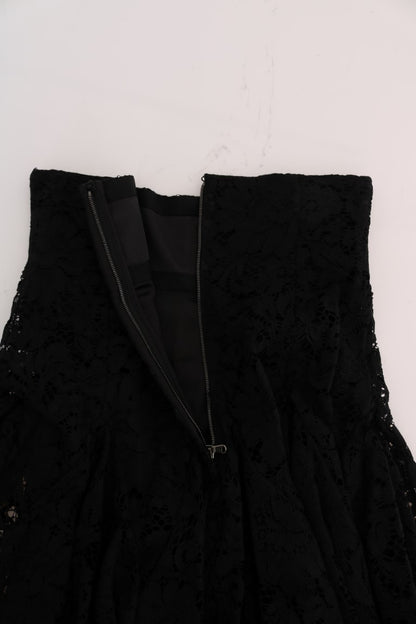 Dolce & Gabbana Black Floral Cutout Lace A-Line Skirt