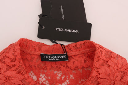 Dolce & Gabbana Elegant Orange Floral Lace Crystal Cardigan Blouse