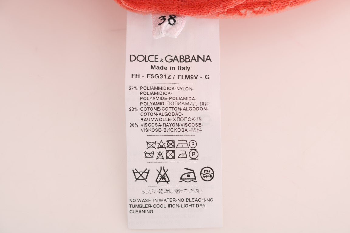 Dolce & Gabbana Elegant Orange Floral Lace Crystal Cardigan Blouse