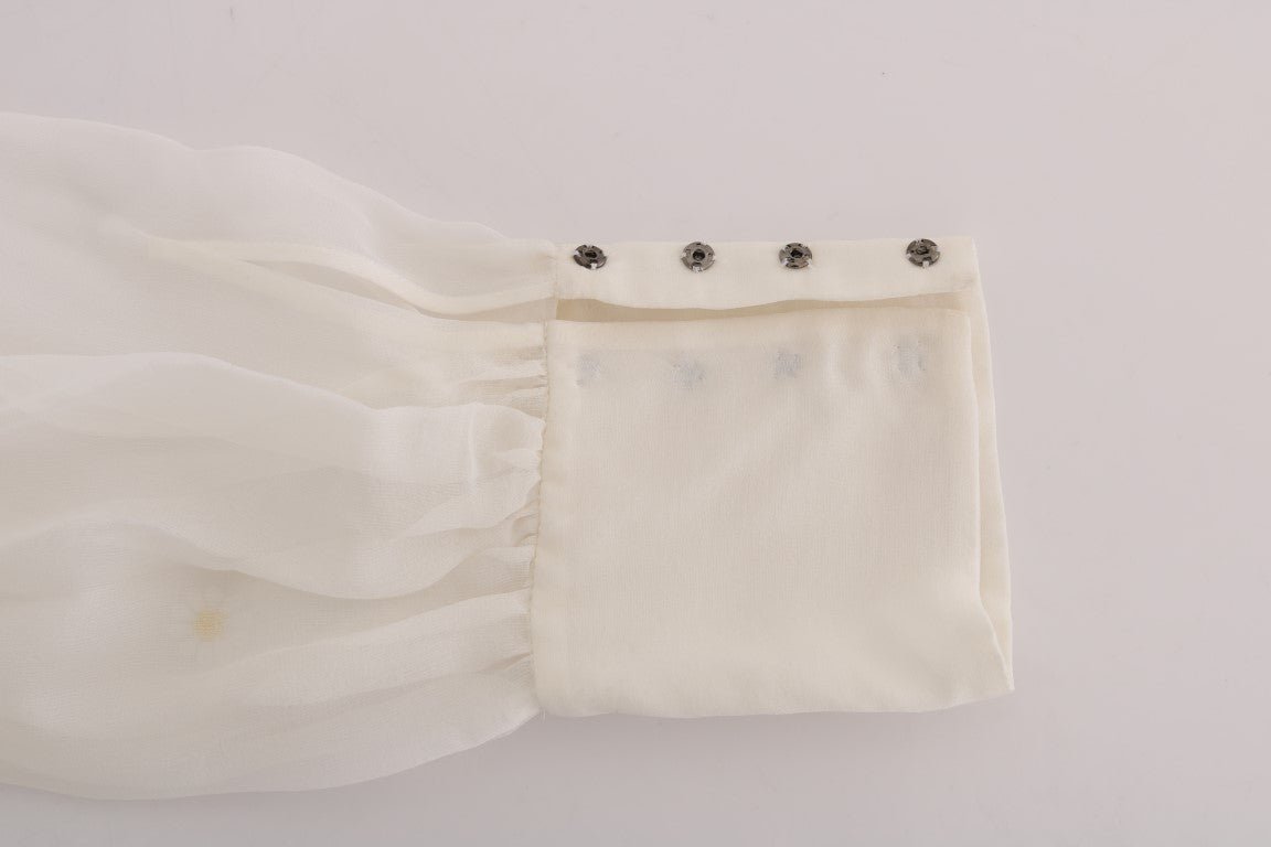 Dolce & Gabbana Elegant White Silk Daisy Blouse