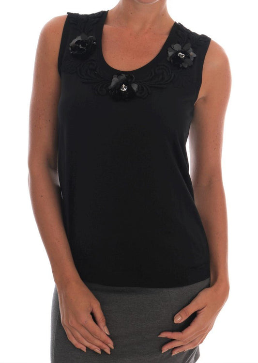 Dolce & Gabbana Black Floral Sequined Cami Blouse