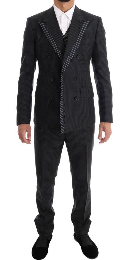 Dolce & Gabbana Elegant Gray Striped Wool Silk Men's 3-Piece Suit