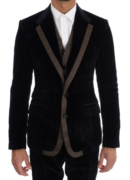 Dolce & Gabbana Blue Velvet Two Button Slim 3 Piece Suit - Addis Innovation
