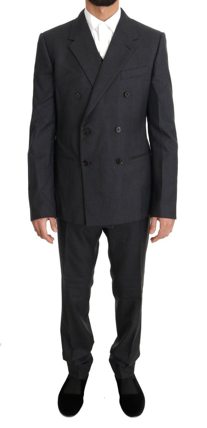 Dolce & Gabbana Gray Wool Silk Double Breasted Slim Suit