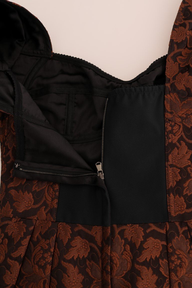 Dolce & Gabbana Black Brown Floral Brocade A-Line Dress
