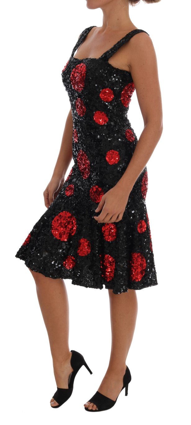 Dolce & Gabbana Black Red Polka Sequined Shift Dress