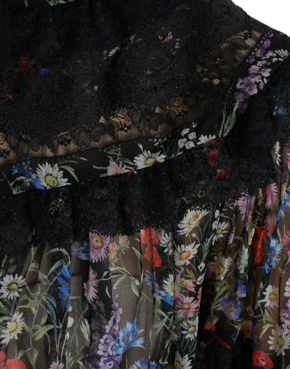 Dolce & Gabbana Elegant Floral Silk Blouse with Lace Trim