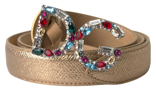 Dolce & Gabbana Crystal-Embellished Gold Leather Belt